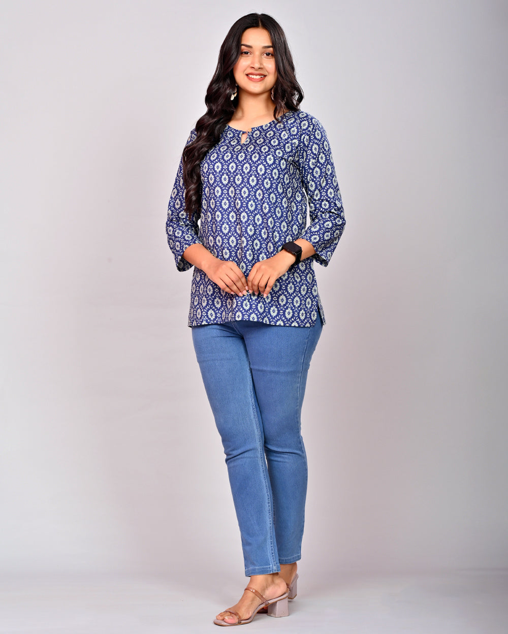 Blue Butil Block Printed Cotton Short Top