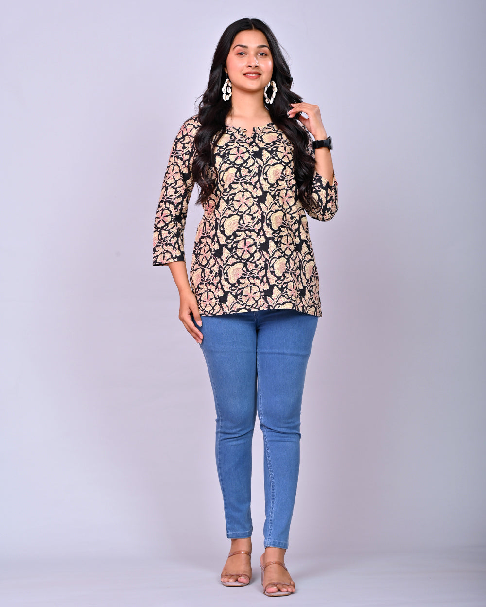 Black Jaal Hand block Printed Cotton Top