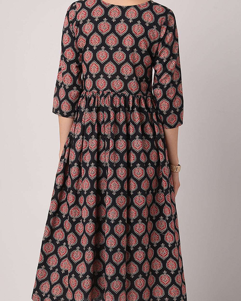 Black and Red Paisley Hand block printed Cotton Dress