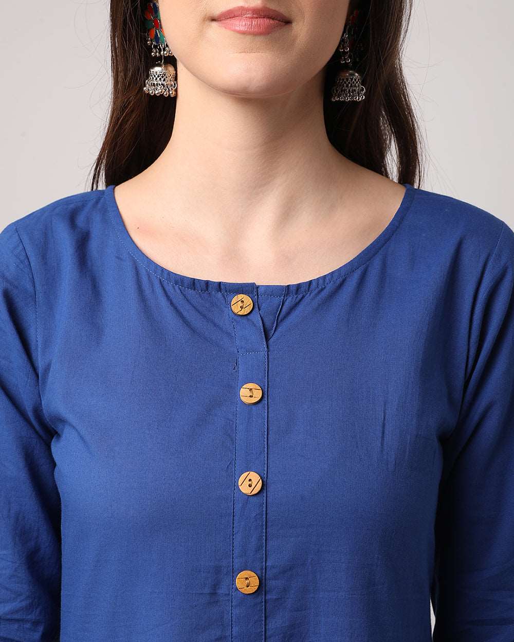 Solid Blue Cotton Dress