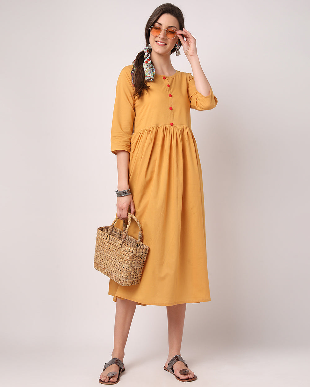 Solid Mustard Cotton Dress