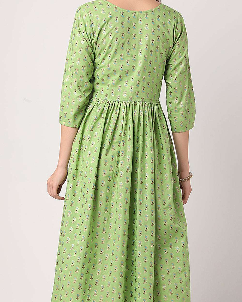 Light Green Floral Hand block printed Cotton Dress