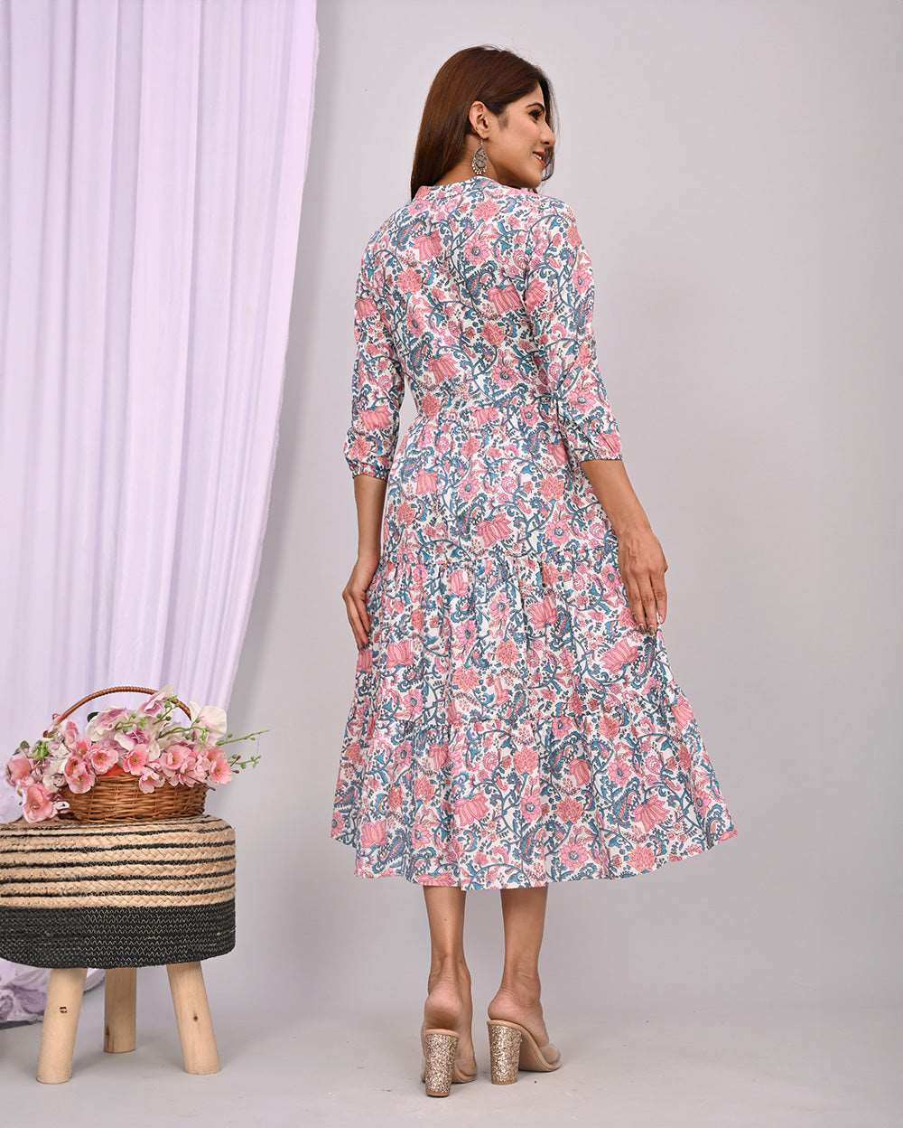 Multicolor Floral Print On White Printed Dress