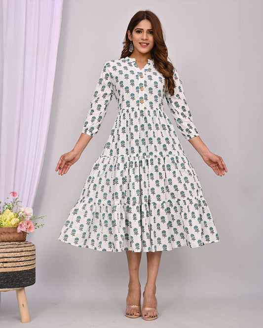 White Buti Printed Dress