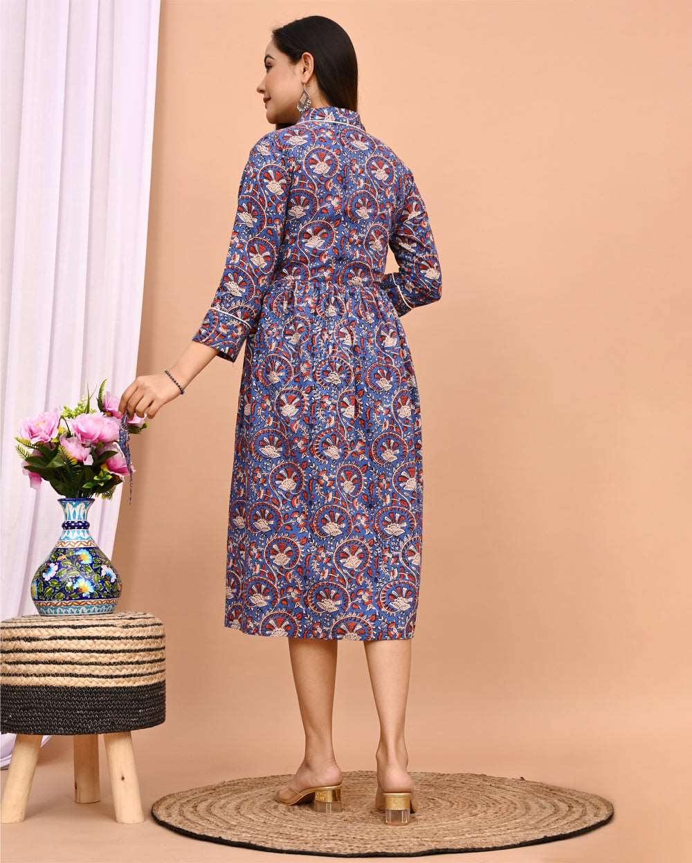 Blue Hand Block Printed Cotton Dress