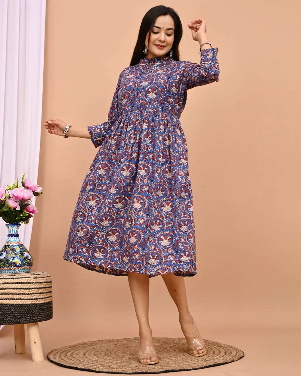 Blue Hand Block Printed Cotton Dress