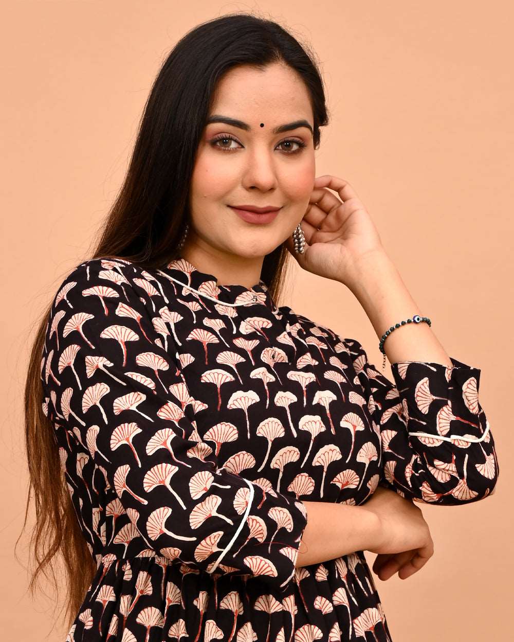 Shyahi Beghar Leaf Hand Block Printed Cotton Dress