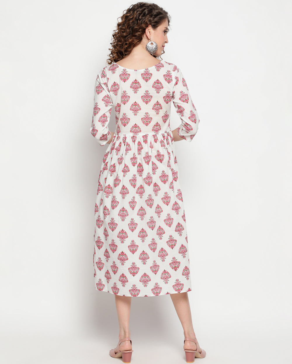 White Paisley Hand block Printed Cotton Dress