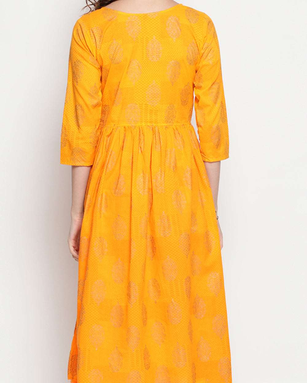 Yellow Paisley Hand block Printed Cotton Dress